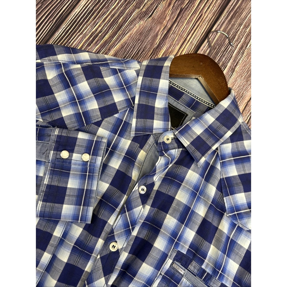 7 Diamonds Blue Check Long Sleeve Shirt Mens 2XL‎ Cotton Spandex Blend